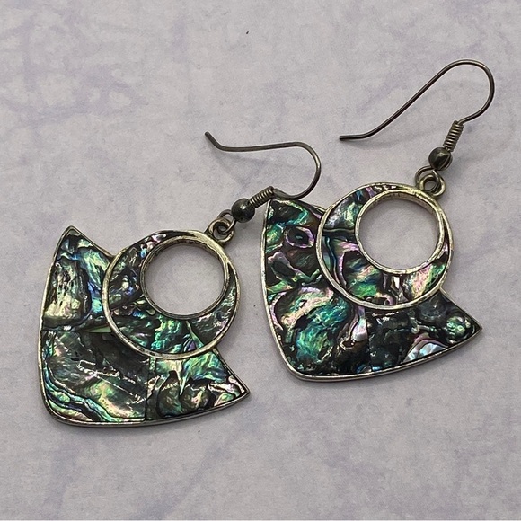 Vintage Abalone Alpaca Silver Earrings - Picture 5 of 9